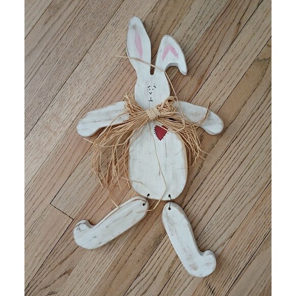 Moveable Handmade Wooden Shaped Easter Bunny Rabbit Wall Hanging Decoration 20" - Picture 1 of 7
